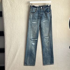7 for All Mankind Jeans Womens Size 23 Easy Straight Distressed‎ Denim